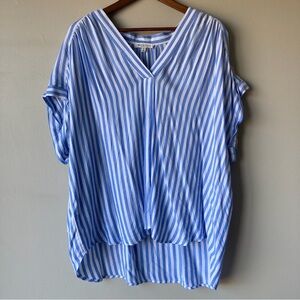 Workshop Republic Clothing Blue White Striped Nautical V-Neck Blouse Women’s 1X